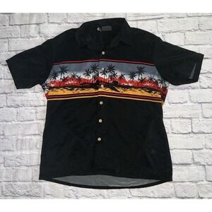 Breakdown XL Polyester Short Beach Theme Hawaiian Mens Button‎ Black